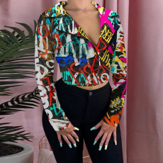 Trendy Printed Notched Neck Zipper Coat GLF-8046