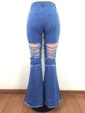 Denim Ripped Hole Skinny Flared Jeans LA-3220