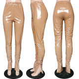 PU Leather Elastic Split Skinny Stacked Pants HMS-5381