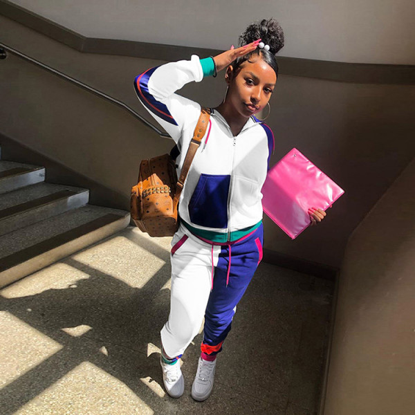 Fashion Casual Sports Color Block Spliced Long Sleeve Two Piece Set GLF-8068
