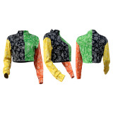 Fashion Print Colorful Splice Long Sleeve Top GLF-8070