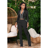 Casual Zipper Long Sleeve Two Piece Pants Set XMY-9266