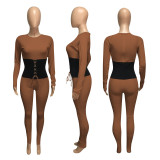 Sexy Long Sleeve Lace Up Skinny Jumpsuit LNIK-183