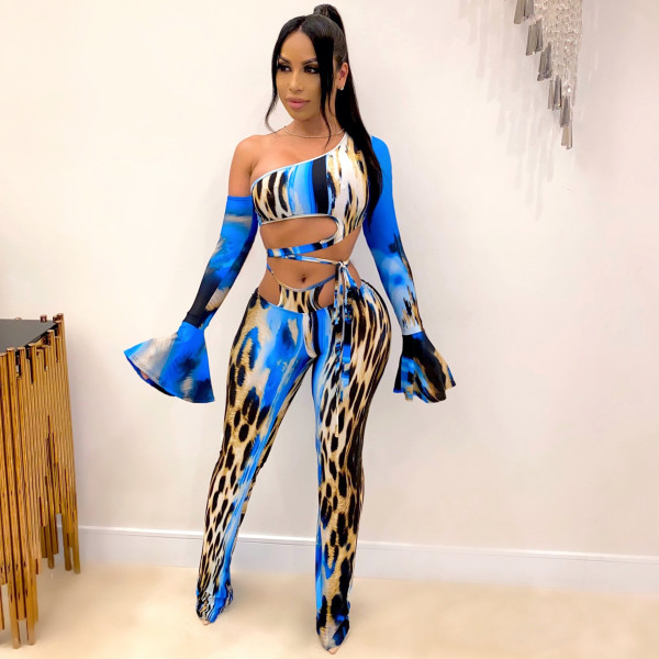 Sexy Leopard Print Long Sleeve 2 Piece Pants Set CHY-1270