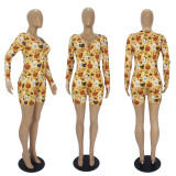 Casual Prined Long Sleeve Rompers SHD-9447