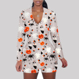 Casual Prined Long Sleeve Rompers SHD-9447