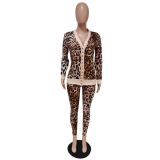 Leopard Print Long Sleeve Two Piece Pants Set MEM-8307