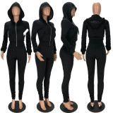 Solid Color Ruched Sports Zipper Coat And Pants Suit XYF-9062