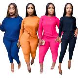 Casual Solid Color Long Sleeve Pants Two Piece Set XYF-9061