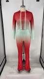 Gradient Zipper Long Sleeve Two Piece Pants Set XMY-9267