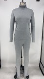 Solid Long Sleeve Turtleneck Two Piece Pants Set XMY-9268