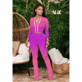 Gradient Zipper Long Sleeve Two Piece Pants Set XMY-9267