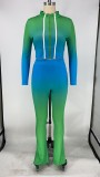 Gradient Zipper Long Sleeve Two Piece Pants Set XMY-9267
