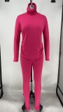 Solid Long Sleeve Turtleneck Two Piece Pants Set XMY-9268