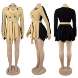 Plus Size 4XL Double Breasted Pleated Belted Mini Dress SFY-182