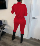 Solid Long Sleeve Turtleneck Two Piece Pants Set XMY-9268