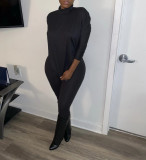 Solid Long Sleeve Turtleneck Two Piece Pants Set XMY-9268