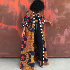 Plus Size Casual Geometric Print Long Coat BN-9254