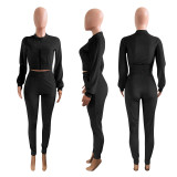 Casual Velvet Zipper Long Sleeve 2 Piece Sets NIK-185