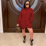 Casual Solid Zipper Long Sleeve Mini Dress SHD-9502
