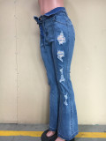 Denim Ripped Sashes SKinny Flared Jeans Pants ORY-5175