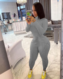 Solid Long Sleeve Rib Tops+Plush Pants Two Piece Suits NIK-191