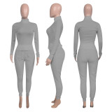 Solid Long Sleeve Rib Tops+Plush Pants Two Piece Suits NIK-191