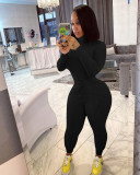 Solid Long Sleeve Rib Tops+Plush Pants Two Piece Suits NIK-191