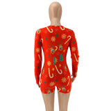 Long Sleeve Button Christmas Print Romper OSIF-20885