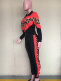 Casual Leopard Zipper Long Sleeve 2 Piece Pants Set ORY-5176