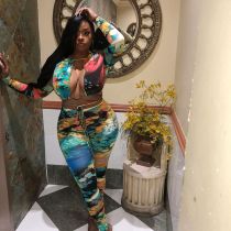 Sexy Printed Lace Up Hollow Two Piece Sets BGN-133