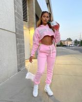 Casual Sporty Letter Print Hoodies Two Piece Pants Set LSD-9055