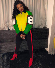 Number Printed Zipper Jacket And Pants Two Piece Set XYF-9067