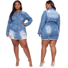 Plus Size Slim Sexy Single Breasted Long Sleeve Denim Dress LX-6045