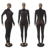 Sexy Geometric Print Mesh See Though Jumpsuit SHD-9459