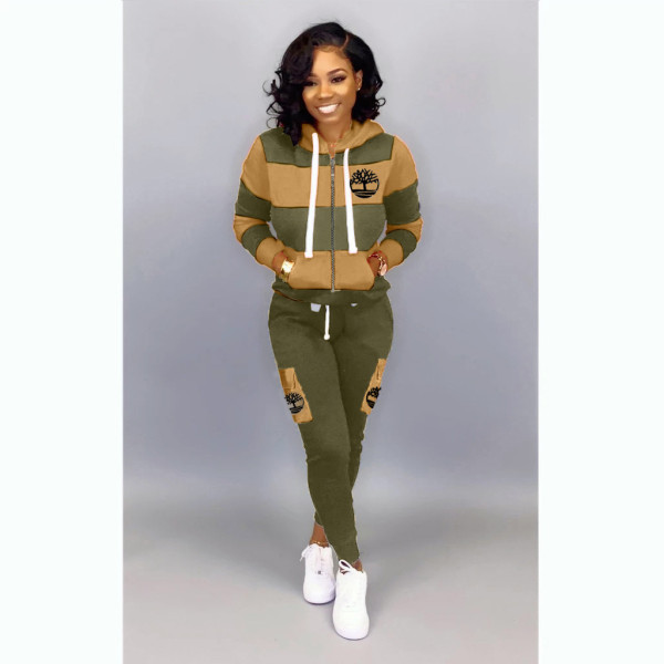 Casual Hooded Zipper Two Piece Pants Set OMY-5190