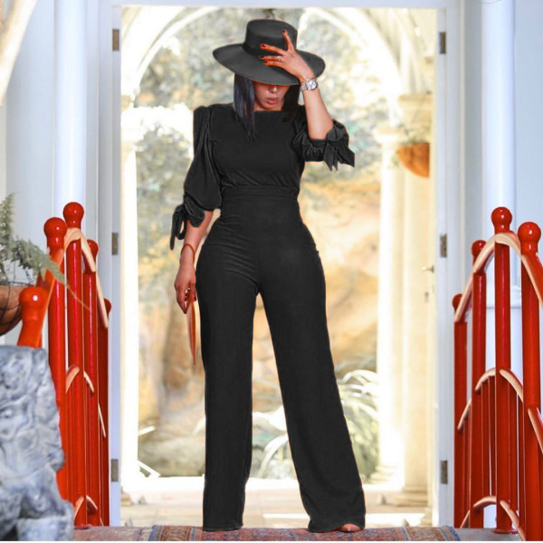 Fashion Casual Solid Color 3/4 Sleeve Top And Trouser Two Piece Set OMY-8016