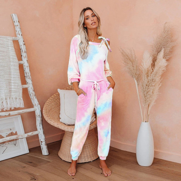 Sexy Tie Dye Lace Up Long Sleeve Jumpsuit OMY-8081
