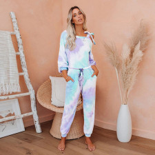 Sexy Tie Dye Lace Up Long Sleeve Jumpsuit OMY-8081