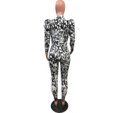 Trendy Printed Puff Sleeve Zipper Jumpsuit OMY-8082