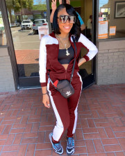 Casual Sports Patchwork Zipper Two Piece Pants Set OMY-8099