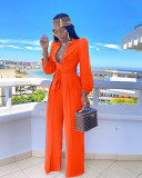Plus Size Casual Shirt Collar Jumpsuit (With Belt) OMY-8074
