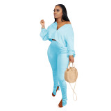 Fashion Casual Long Sleeve Top And Ruched Pants Sets  OMY-8072