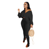 Fashion Casual Long Sleeve Top And Ruched Pants Sets  OMY-8072