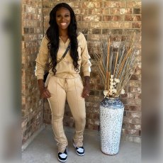 Casual Sports Splice Zipper Coat And Hem Split Trouser Two Piece Set XYF-9068
