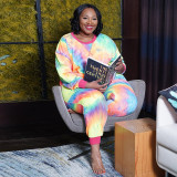 Plus Size 5XL Tie Dye Leopard Two Piece Sets OSIF-20971