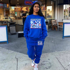 Letter Print Loose Sweatshirt Two Piece Sets WSM-5215