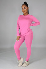 Solid Long Sleeve O Neck Casual Two Piece Sets SFY-217