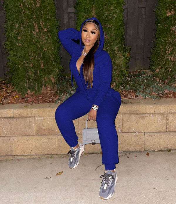 Casual Solid Hooded Zipper Jumpsuits MEM-8319