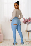 Plus Size Denim Ripped Hole Pencil Jeans LX-5503